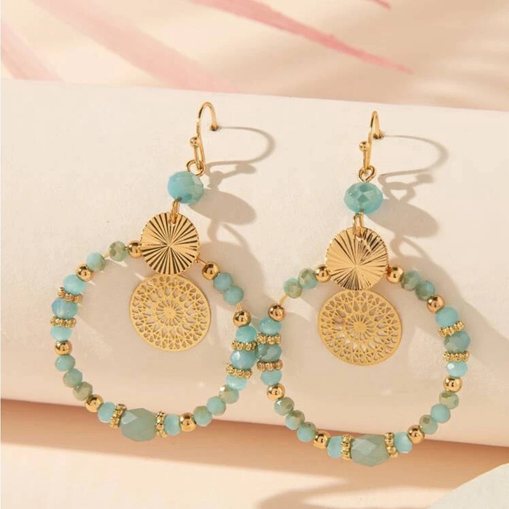 🌻5/$25🌻 Bohemian Gold and Turquoise Beaded Earrings